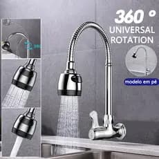 Torneira Gourmet Cozinha Parede Pia Cano Flexível Inox 1/4 de volta