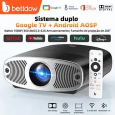 Projetor Bettdow 4K 25000 Lumens Full HD 1080p Compatível Com Android 9.0 Original Netflix + Google TV , 850 ANSI