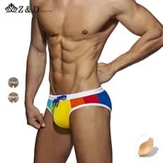 Z&D Ligeries Sungas Masculino Cavadas Estampa Arco-íris Respirável Com Bojo 25167