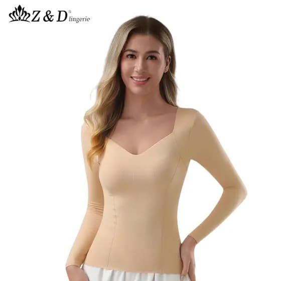 Blusa Térmica Feminina Segunda Pele Sem Costura  Ultrafina Com Bojo Fixo Tecnologia de Compressão
