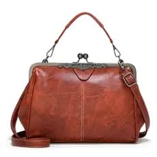 Bolsa Feminina Vintage PU Grande Capacidade Batente Metálico Bolsa de Mão Transversal para Trabalho Festa e Uso Diário