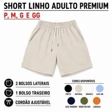 Short Linho Mauricinho Adulto Premium Confort elástico na cintura casual 2 bolsos laterais e um traseiro envio imediato
