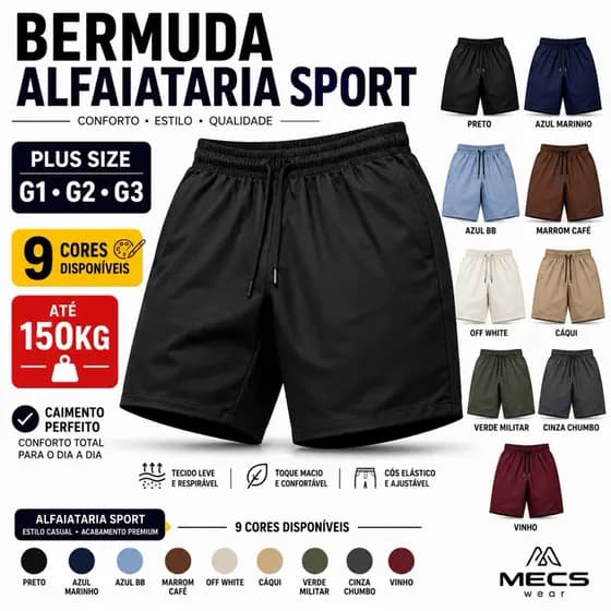Bermuda Masculina Plus Size Alfaiataria Sport Casual Premium Academia 2 bolsos Lateraise Traseiro Envio rápido