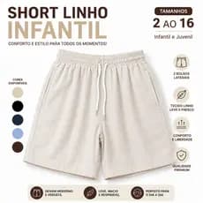 Short Linho Infantil Juvenil Menino 2 ao 16 Anos Com 2 Bolsos Laterais Cós Ajustável Confortável Verão Envio imediato