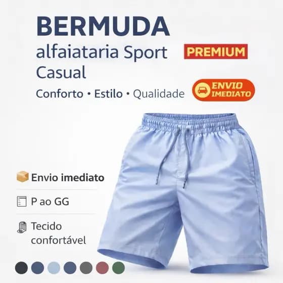 Bermuda Masculina Alfaiataria Sport Casual Premium Academia 2 bolsos laterais e traseiro confortável Envio imediato
