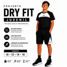 Conjunto Dry Fit Juvenil 10 ao 16 Tecido Respirável Secagem Rápida Camiseta Shorts Esportivo Futebol Escola MECS WEAR