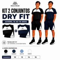 Kit 2 Conjuntos Dry Fit Juvenil 10 ao 16 Anos Tecido Leve Respirável Secagem Rápida Escola Esportivo Escola MECS WEAR