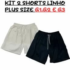 Kit 2 Shorts de Linho Plus Size Premium G1,G2,G3 Mauricinho Confort elástico cintura casual 2 bolsos laterais e traseiro