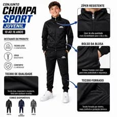 Conjunto Chimpa Sport Juvenil 10 ao 16 Anos Tecido Forrado Zíper Resistente Conforto Estilo Casual Premium Dia a Dia