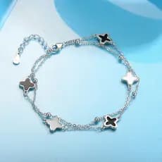 PULSEIRA MY EK CAMADA DUPLA 5 TREVOS PRATA S925 E PEDRAS AGATA