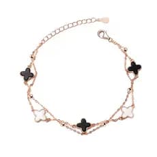 PULSEIRA MY EK CAMADA DUPLA 5 TREVOS PRATA S925 COR ROSÊ E PEDRAS AGATA