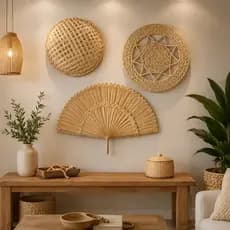 Composição De Parede Decoração Boho Palha Natural Decorativo
