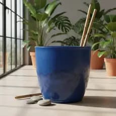 Vaso Para Planta Bojo Redondo Polido Marmorizado C/ Prato N3