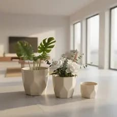 Kit 3 Vasos para Plantas Decorativos Cachepot Liso Facetado Injetado Suculentas Cactos  e Centros de Mesa