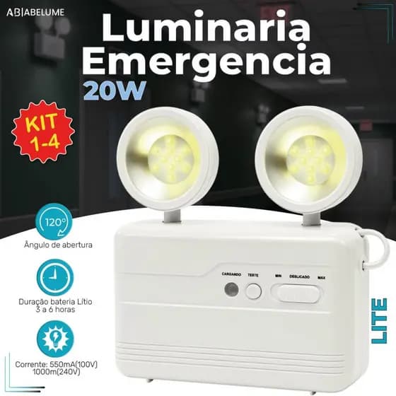 Luminária de Emergência Led 20W Luz Branco Frio com 2 Farol 40 LEDS Modelo Novo