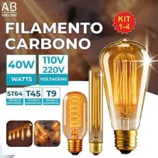 Lâmpada Filamento Carbono ST64 T45 T9 40W Luz Quente Âmbar E27 110V ou 220V