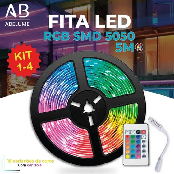 Fita LED 5050 SUPER LED ULTRA RGB 5M 12V 300 LEDS FITA + CONTOLE | 16 CORES Pronta Entrega IP20