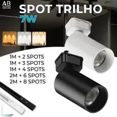 Trilho Spot LED para trilho eletrificado + Trilho + Conector Tubinho Preto e Branco 7W 360° | Bivolt