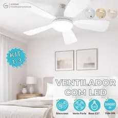 Ventilador de Teto LED 60W 80W 100W Lâmpada E27 Controle Remoto Bivolt Luminária ECO Bivolt