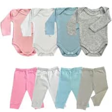 Kit 4 peças mijão calça e body manga longa infantil bebe feminino e masculino