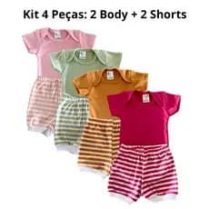 kit 4 peças body infantil bebê menina e menino manga curta 100% algodão - shorts para bebe verão