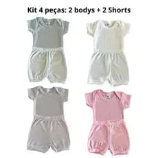 kit 4 peças body bebê/ shortinho infantil para bebe menino e menina/ bory manga curta bebe