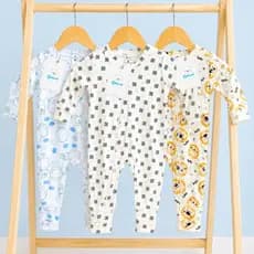 Kit com 3 Macacão Bebê para Menino 100% Algodão Macacão com Zíper Vira Pé infantil