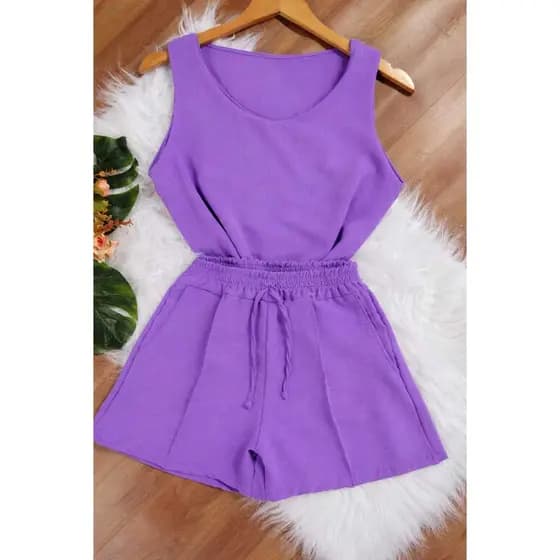 Conjuntos Femininos Casual Liso Regata Cores Verão