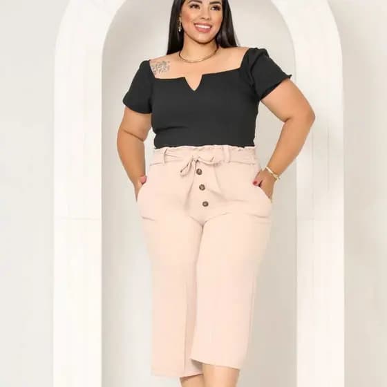 Pantacurt Feminino  Até Canela Cintura Alta  Capri  Com Bolso  # PANTACOUR