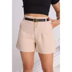 Short  Alfaiataria Feminino  Com Cinto  Cintura Alta  Short Sara