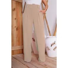 Calça Pantalona Feminina Alfaiataria Com Bolso , Forrao , Cinto , prega frontal  Cintura Alta