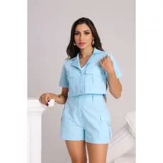 Conjunto Feminino Short E Blusa  Alfaiataria  Chique  Tendencia Verão