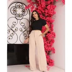 Calça Pantalona Feminina  social  alfateria dunas com botao wid leg com  com ziper