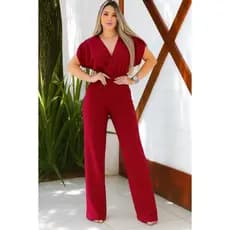 Macacão Feminino Longo Manga Curta , Forro , Bolsos Funcionais