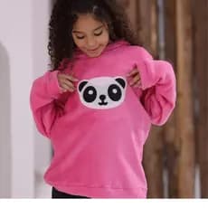 Blusa De Frio Infantil Com Capuz Lisa Com Estampa De Pandinha Ideal Para Inverno moda infantil