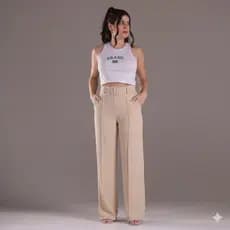 Calça Pantalona Feminina Alfaiataria Dunas Cintura Alta Casual Elegante Feminina Tecido Premium Com Bolso