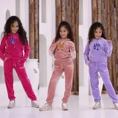 Conjunto Infantil Feminino Moletom Aveludado Estampado com Capuz Bolso Roupa Inverno Menina Confortável Casual