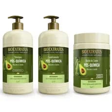 Kit Pós-Química Restauração (Shampoo, Condicionador e Banho de Creme Bio Extratus - 1L )