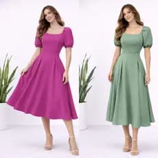 Vestido Midi Feminino Elegante  Manga Curta – Ideal para Festa e Eventos
