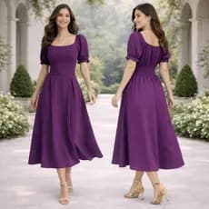 Vestido Midi Feminino Elegante Manga Curta Rodado Tecido Duna Casual Festa