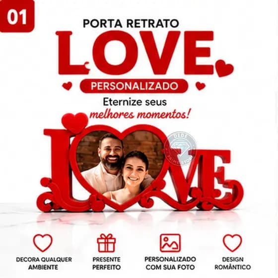 Porta Retrato LOVE Coração Personalizado Casal Presente Romântico Decoração