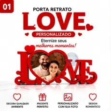 Porta Retrato LOVE Coração Personalizado Casal Presente Romântico Decoração