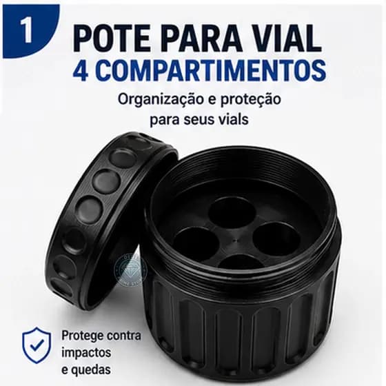 Porta Ampolas 3ml 4 Compartimentos Organizador Peptídeos Trizer Tampa Transporte Seguro Remédios Rosca Dupla