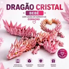 Dragão Cristal Bebê Articulado Cauda Coração Impressão 3D Decoração Geek
