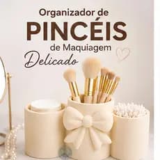 Organizador de Pincéis de Maquiagem com Porta Algodão e Cotonetes Delicado