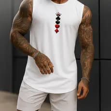 Regata Masculina Academia Algodão Naipes Cartas 100% Estampada Premium Treino Fitness Casual Streetwear Verão