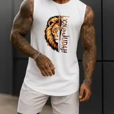 Regata Masculina Cavada Leão Academia Algodão 100% Estampada Premium Treino Fitness Casual Streetwear Verão