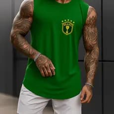 Regata Masculina Academia Algodão Brasil Copa do Mundo 100% Estampada Premium Treino Fitness Casual Streetwear Verão