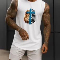 Regata Masculina Cavada Leão Judah Academia Algodão 100% Estampada Premium Treino Fitness Casual Streetwear Verão