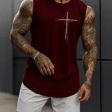 Regata Masculina Cristã Academia Algodão 100% Estampada Cruz Minimalista Premium Treino Fitness Casual Streetwear Verão